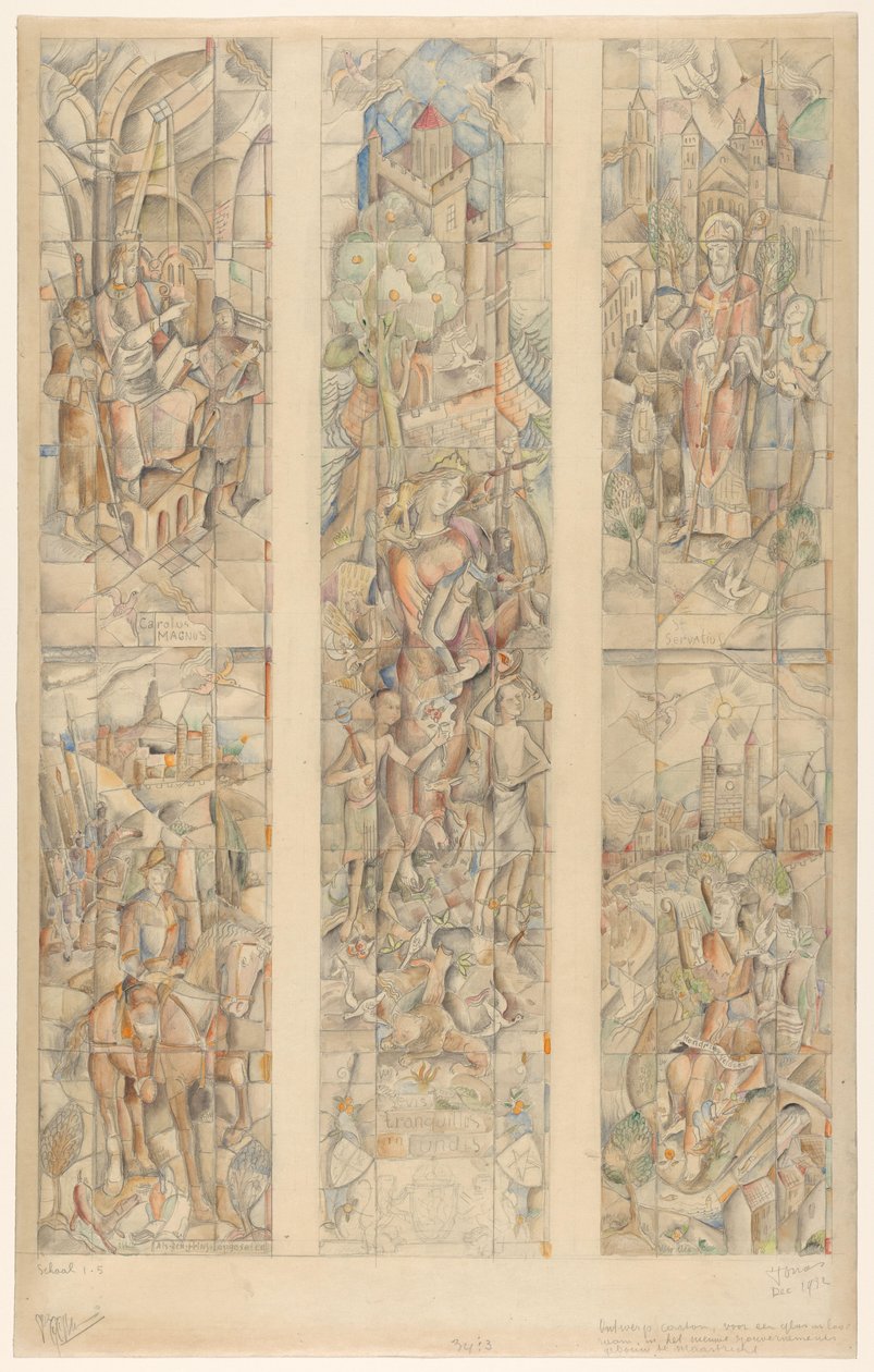 Design for a Stained Glass Window in the New Government Building in Maastricht (original title on object) by Henri Jonas (signed by artist)