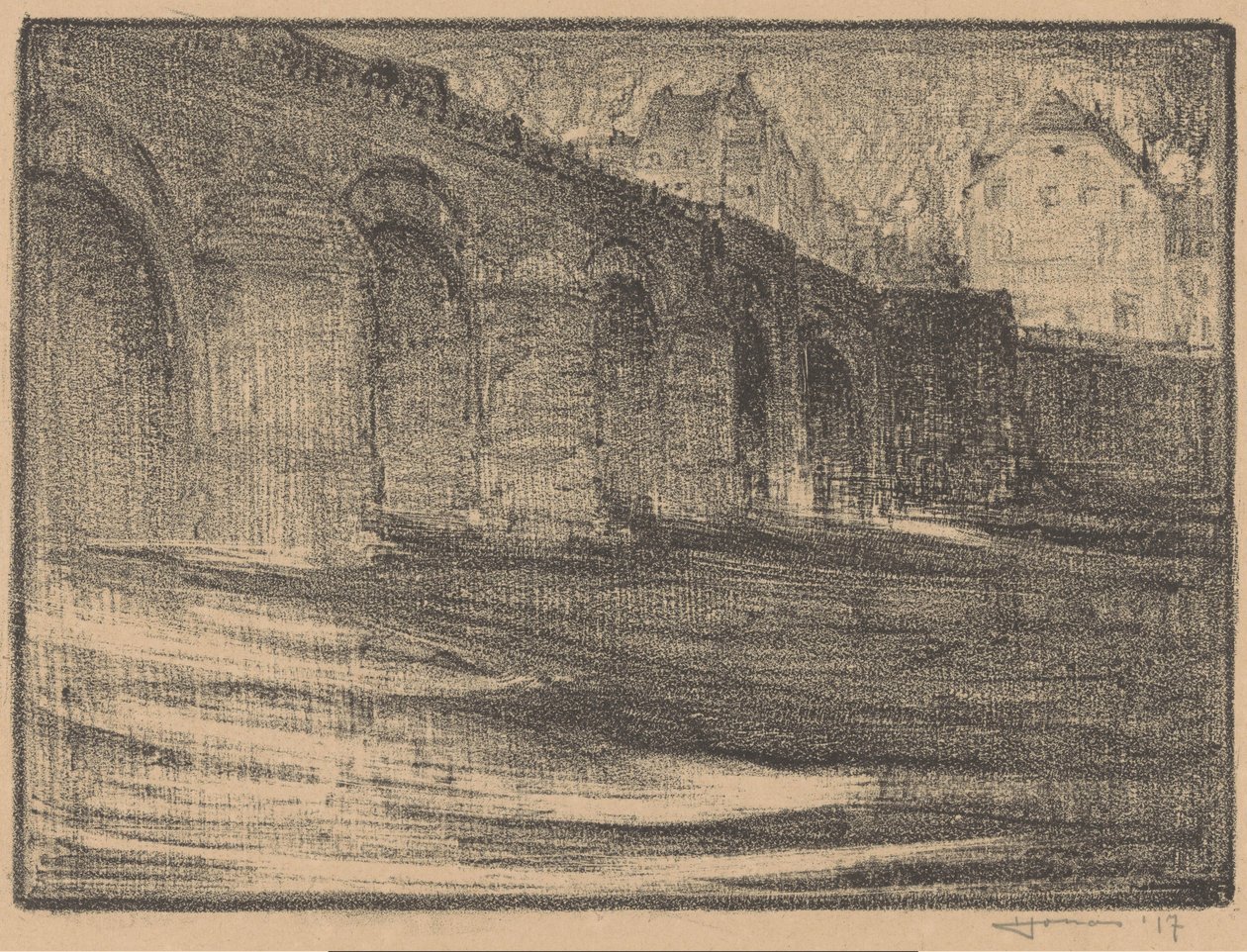 Sint Servaas Bridge over the Maas in Maastricht by Henri Jonas (signed by artist)