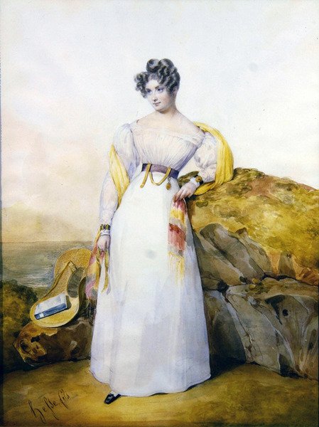 Portrait of a lady in a landscape by Henri Joseph Hesse
