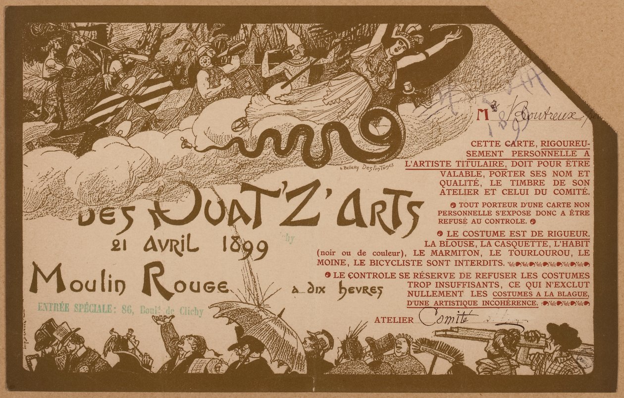 Invitation card for men in the name of Mr Boutreux to the Quat