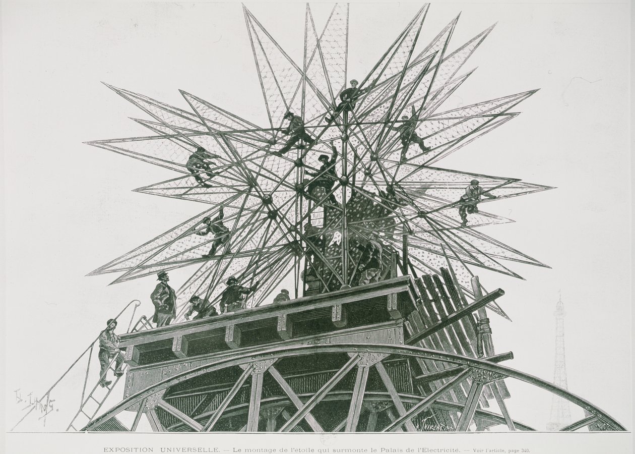 Universal Exposition of 1900: Installation of the Star on Top of the Palace of Electricity by Henri Lanos
