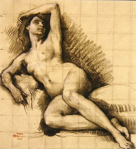 Study - Reclining Female Nude by Henri Leopold Levy