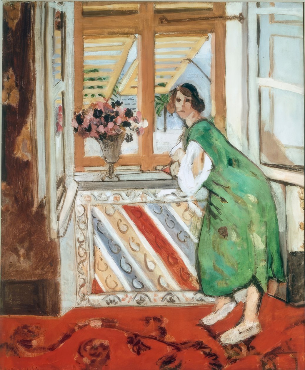 Interior in Nice, or, Young woman in green dress leaning by Henri Matisse