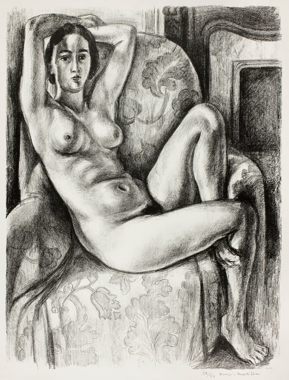 Nude with Blue Cushion Beside a Fireplace by Henri Matisse