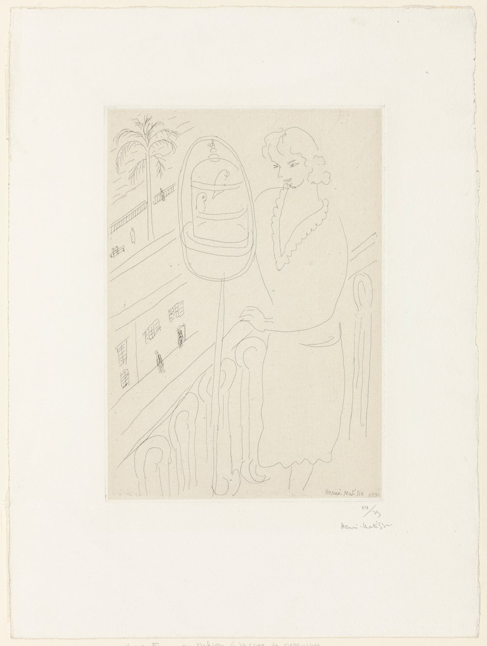 Young Woman on a Balcony Looking at Parakeets by Henri Matisse