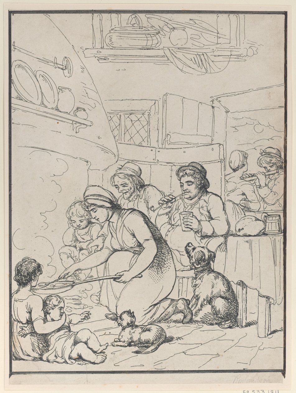 Cottagers, with Fireside by Henri Merke