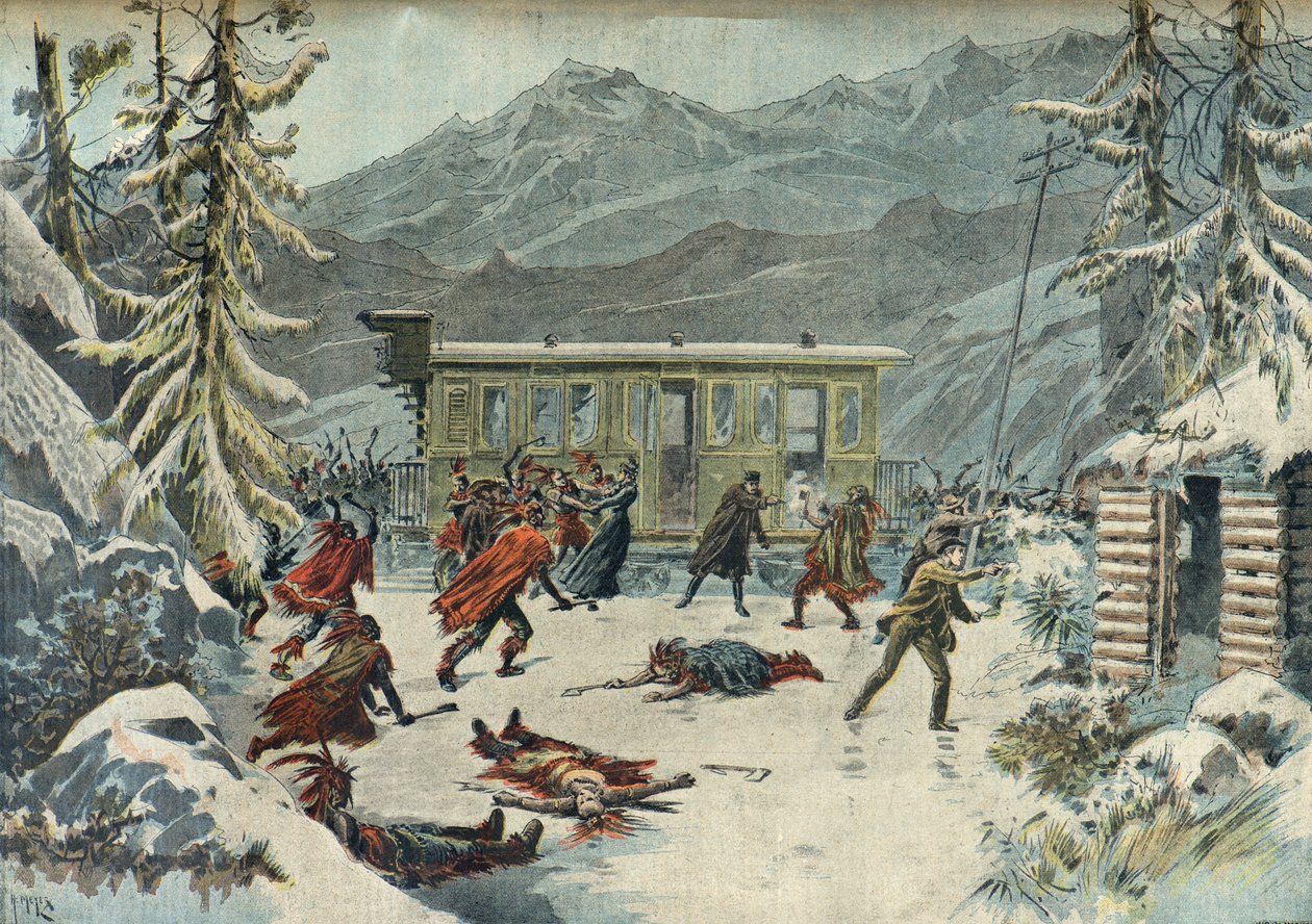 Attack on the Train by Indians, from the Play Around the World in 80 Days, Paris 1898 by Henri Meyer