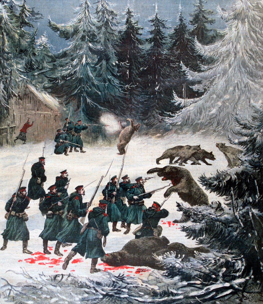 Bear attack, Russia, 1892 by Henri Meyer