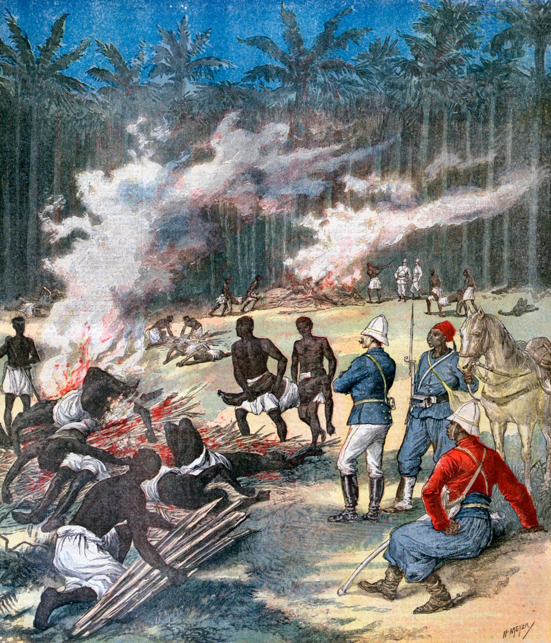 Cremation of the Dahomey Corpses, Africa by Henri Meyer