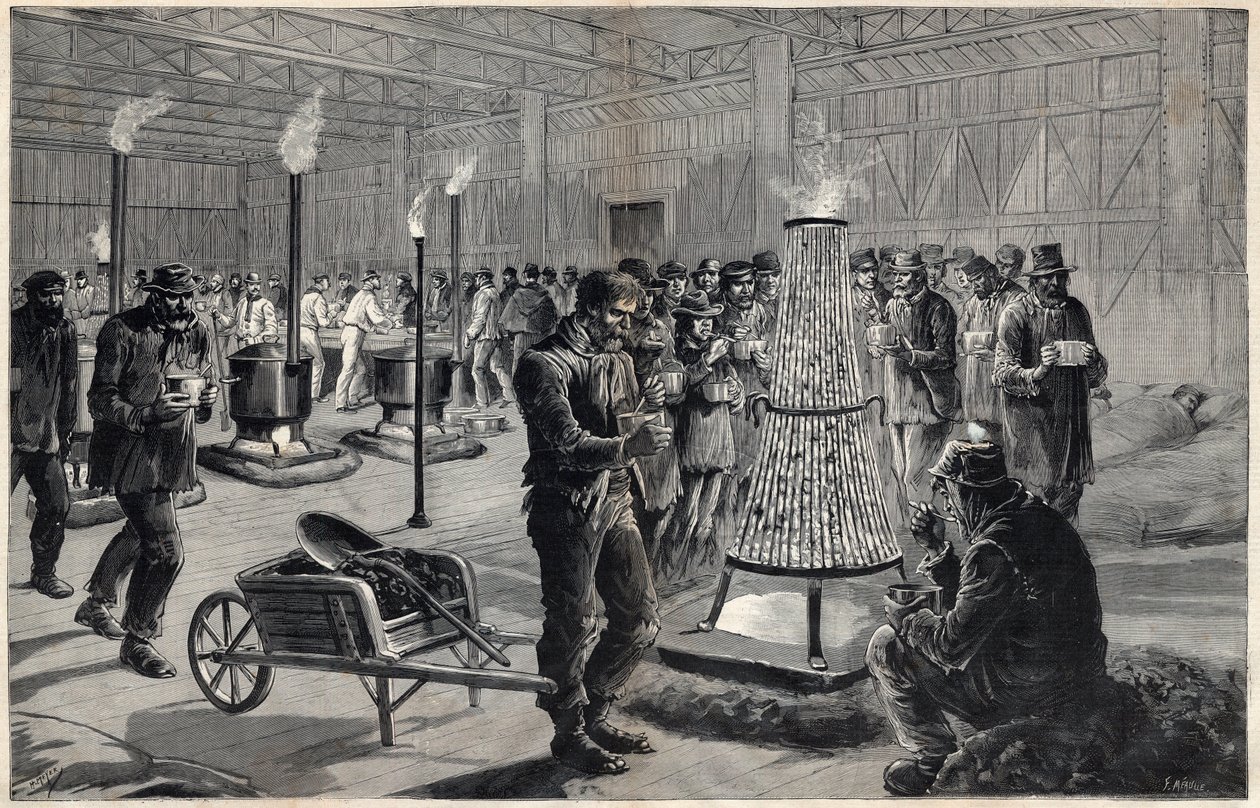 Night Asylum of the Palace of Liberal Arts at Champs de Mars in 1891 (Drawing by Henri Meyer, Engraving by Navellier in 