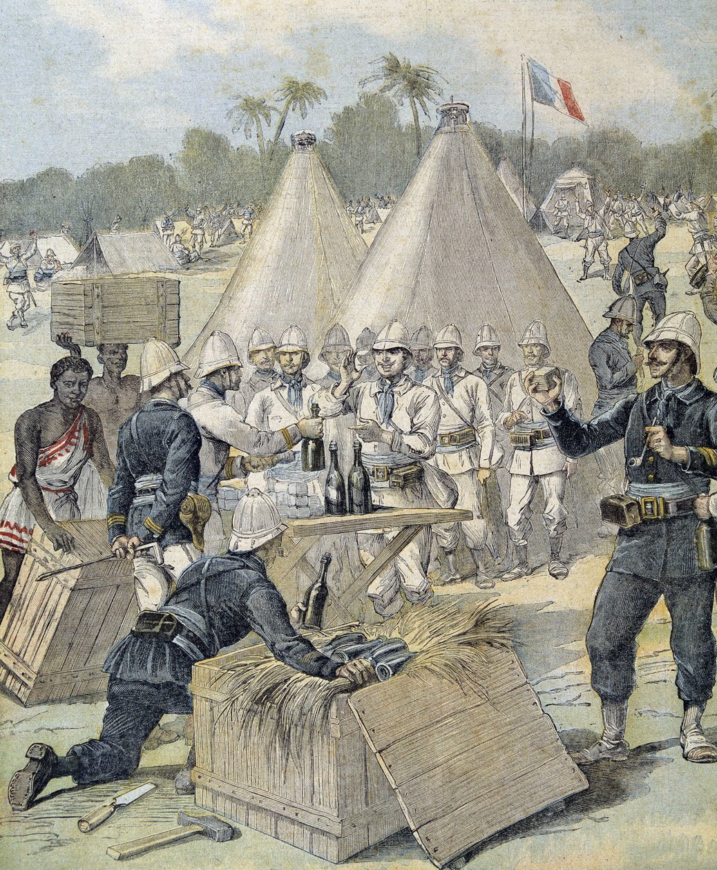 Les étrennes des soldats au Dahomey (now Benin) - in Le Petit Journal of 31/12/1892 by Henri Meyer