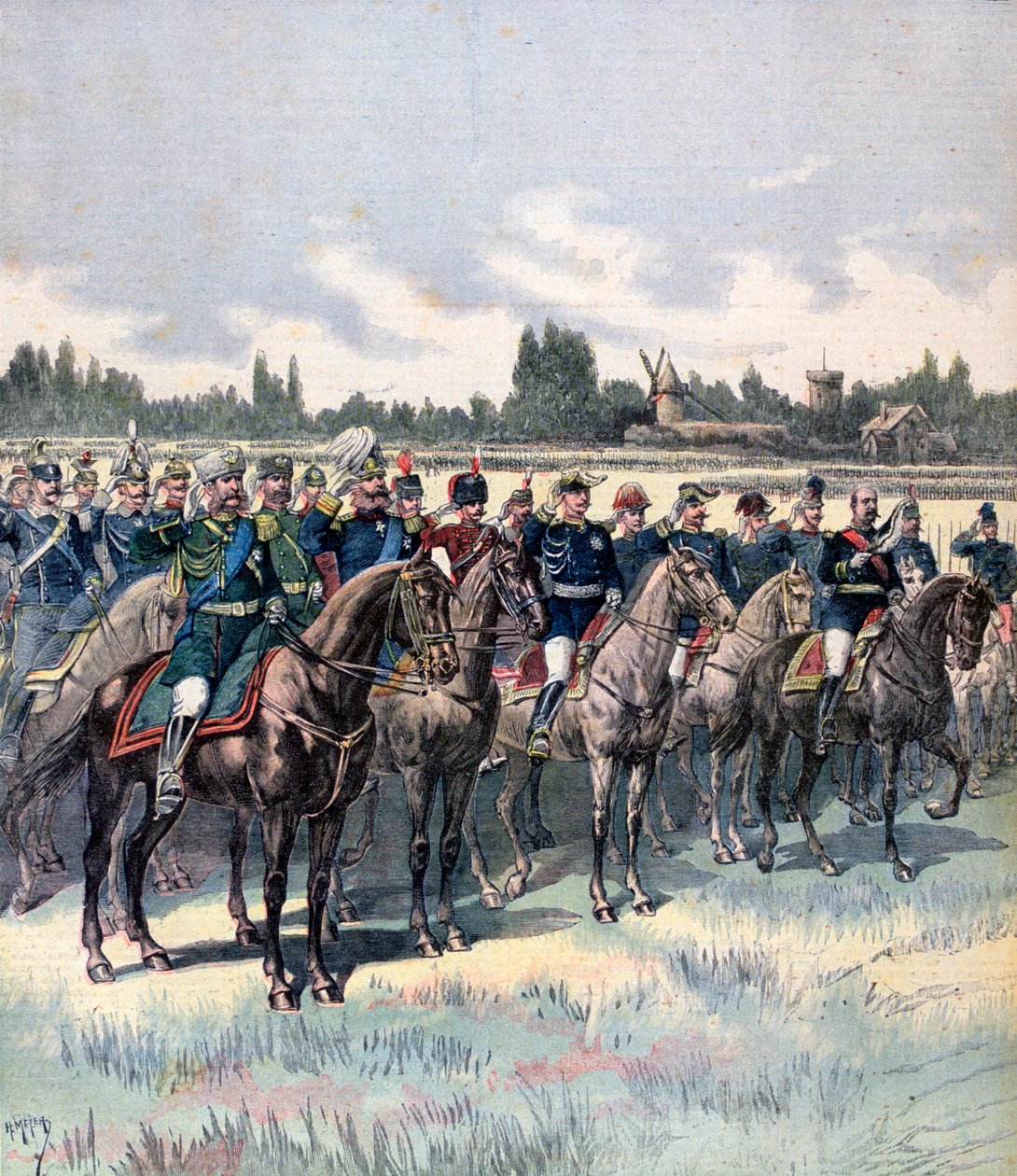 Military Review with General Saussier and Foreign Military Attaches, 14th July 1891 by Henri Meyer