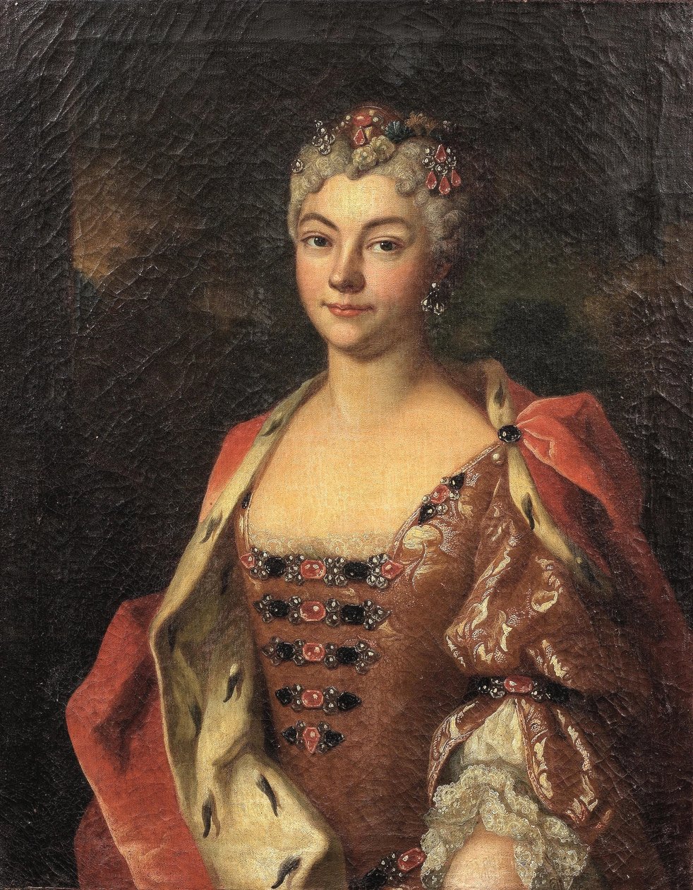 Portrait of a Noblewoman in a Pink Dress and Ermine-Trimmed Robe by Henri Millot
