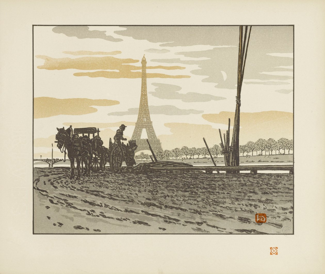 From the Passy Quay. Coalmen [The Thirty-Six Views of the Eiffel Tower] by Henri Rivière