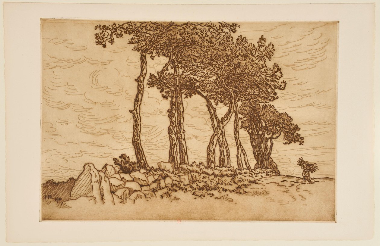 Old Woman Carrying a Bundle near a Row of Trees by Henri Rivière