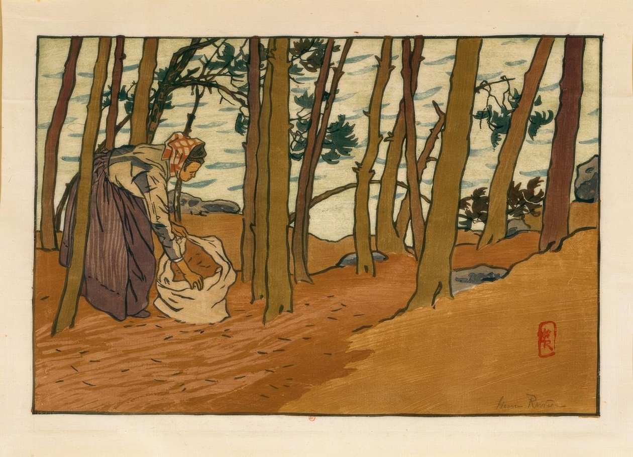 Woman Collecting Pine Needles (Banks of the Trieux, Loguivy) by Henri Rivière