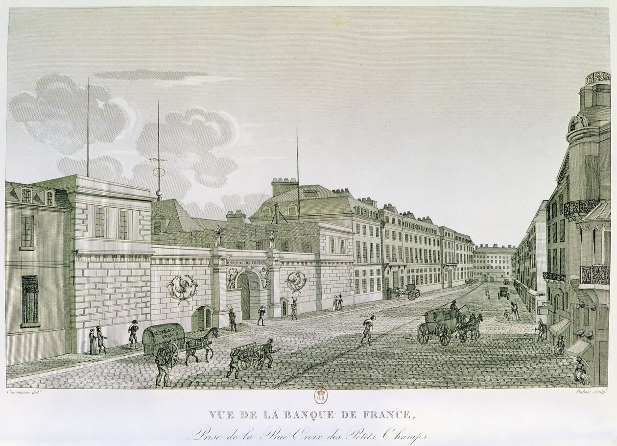The Bank of France from Rue Croix-Petits-Champs, engraved by Eugene Dubois, 1800 by Henri after Courvoisier Voisin