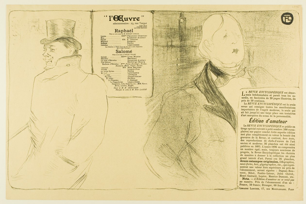 Oscar Wilde and Romain Coolus—Program for Raphaël and Salomé by Henri de Toulouse-Lautrec