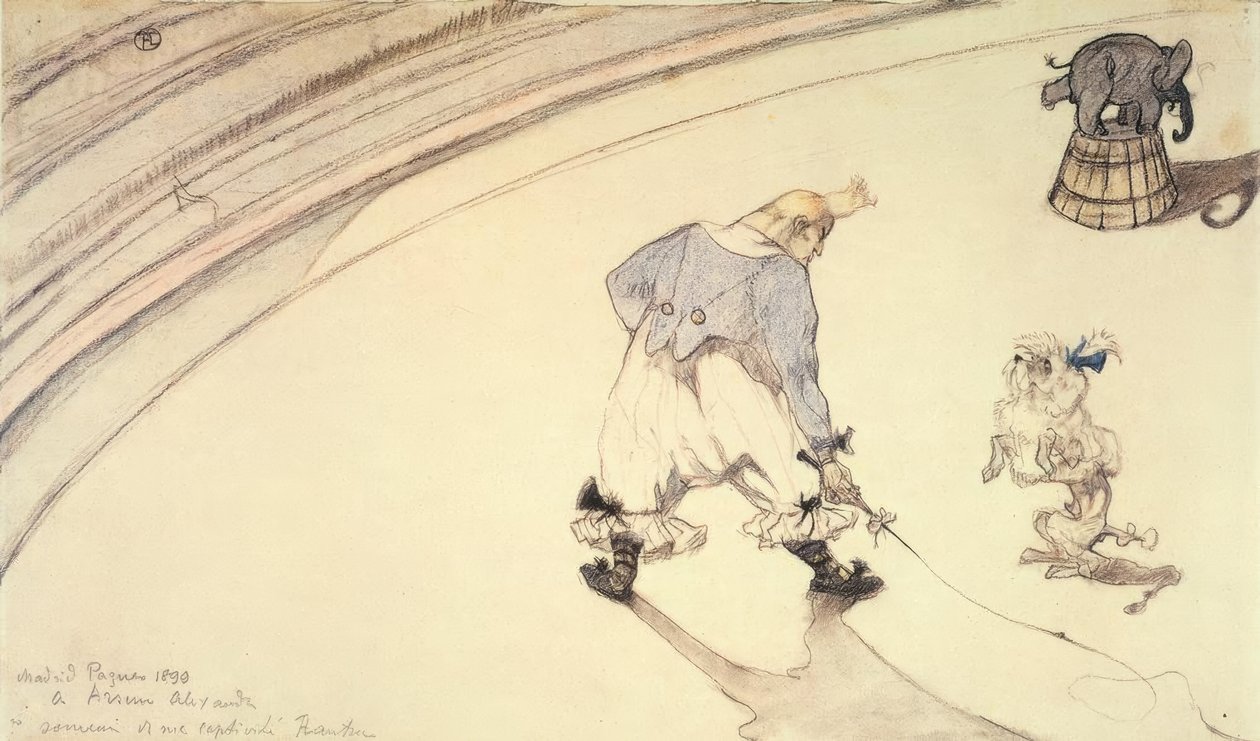At the Circus: The Clown Footit with Poodle and Elephant by Henri de Toulouse Lautrec