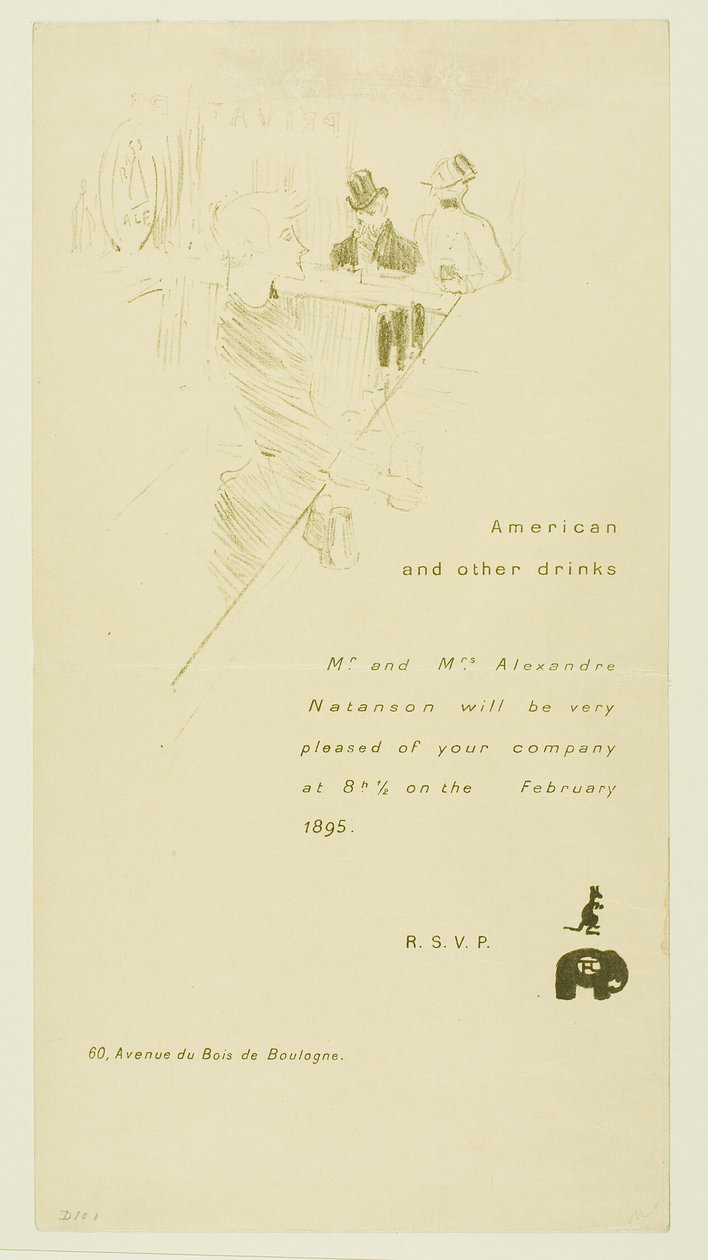 Invitation for Mr. and Mrs. Alexandre Natanson by Henri de Toulouse Lautrec