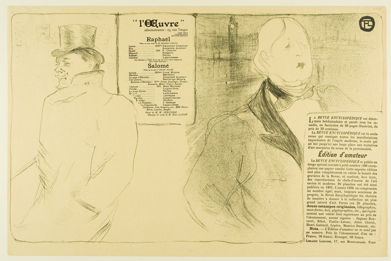 Oscar Wilde and Romain Coolus—Program for Raphaël and Salomé by Henri de Toulouse Lautrec