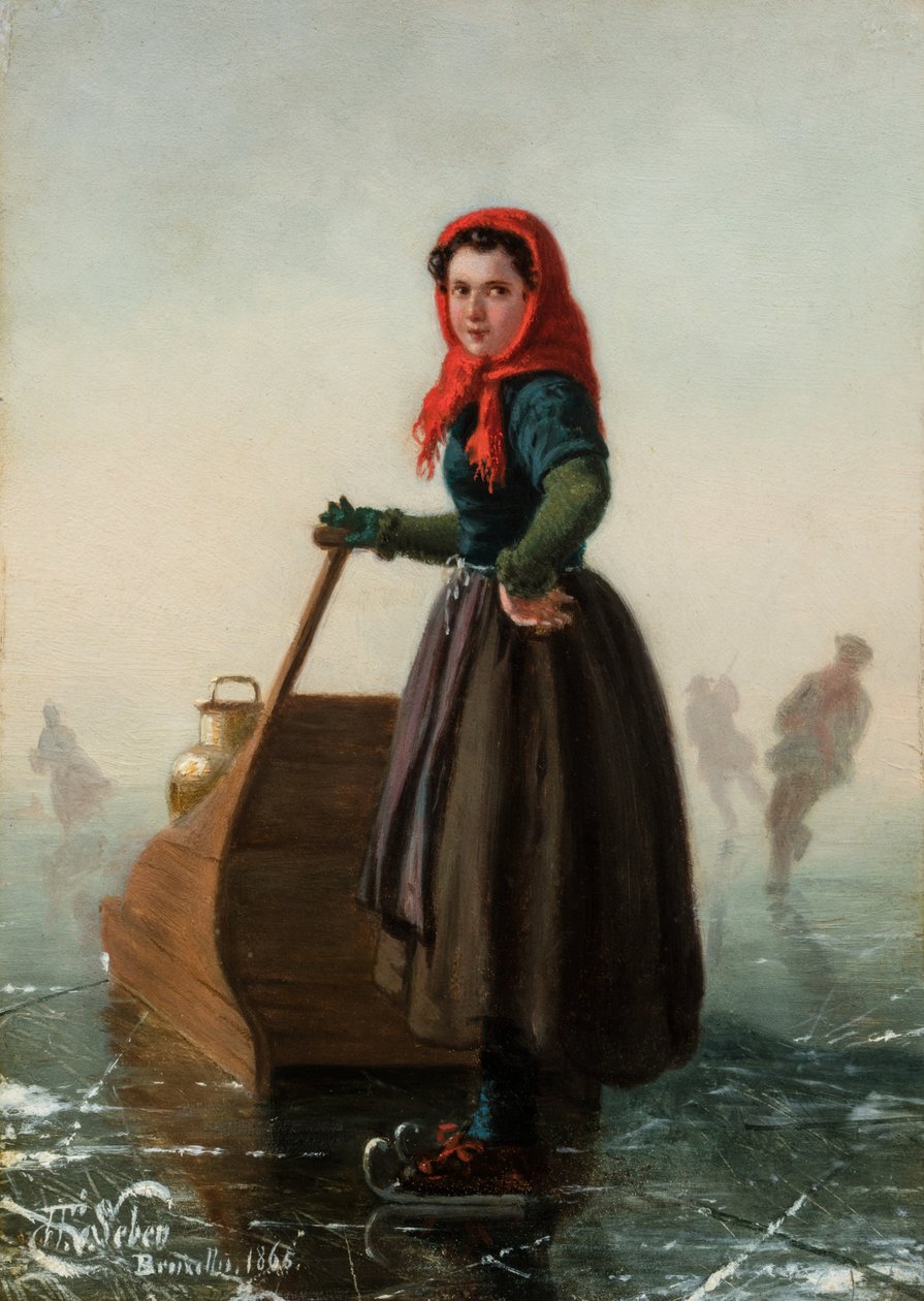 A Milkmaid on Ice Skates by a Sledge by Henri van Seben