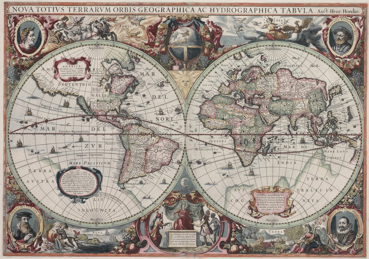 New Geographical and Hydrographical Map of the Entire World by Henricus Hondius II
