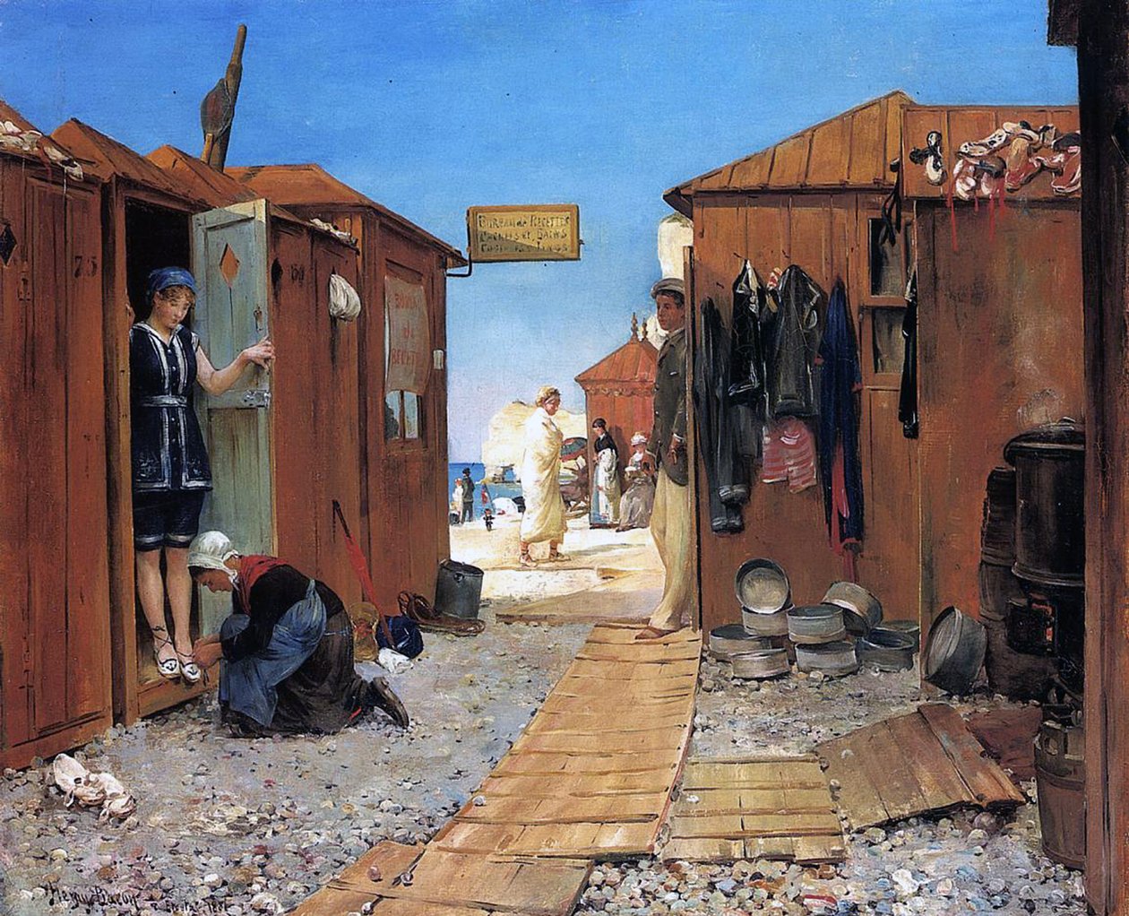 Beach Cabins at Etretat, France, 1881 by John Henry Frederick Bacon