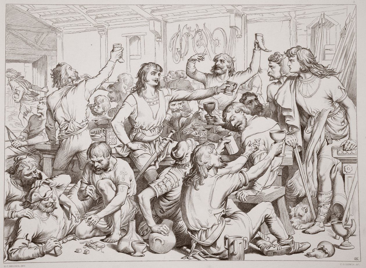 Hereward sees Martin Lightfoot depart with the letter, illustration from Hereward the Great by Charles Kingsley, pub. 1870, engraved by C.G. Lewis by Henry Courtney Selous