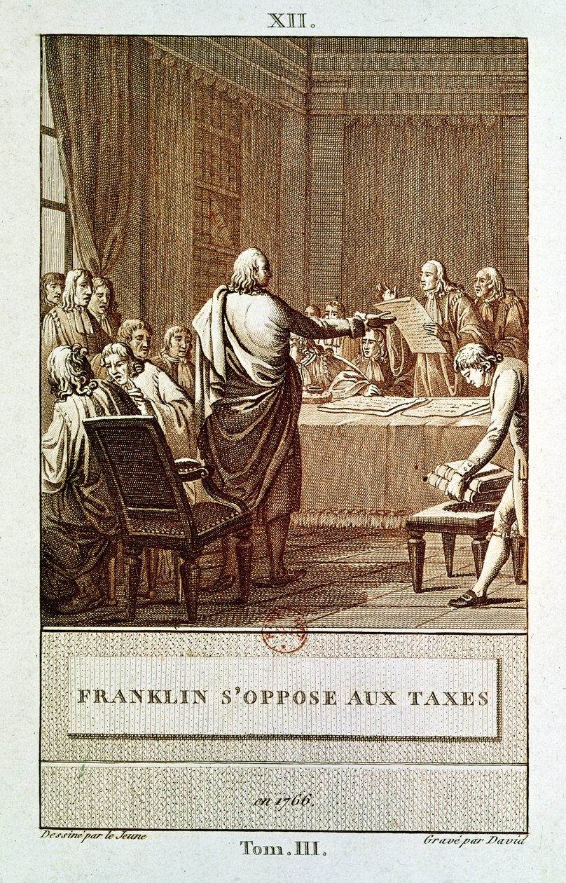 Benjamin Franklin Presenting His Opposition to the Taxes in 1766, engraved by David by Henry Le Jeune