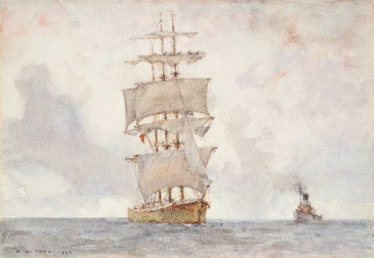 Barque and Tug, 1922 by Henry Scott Tuke