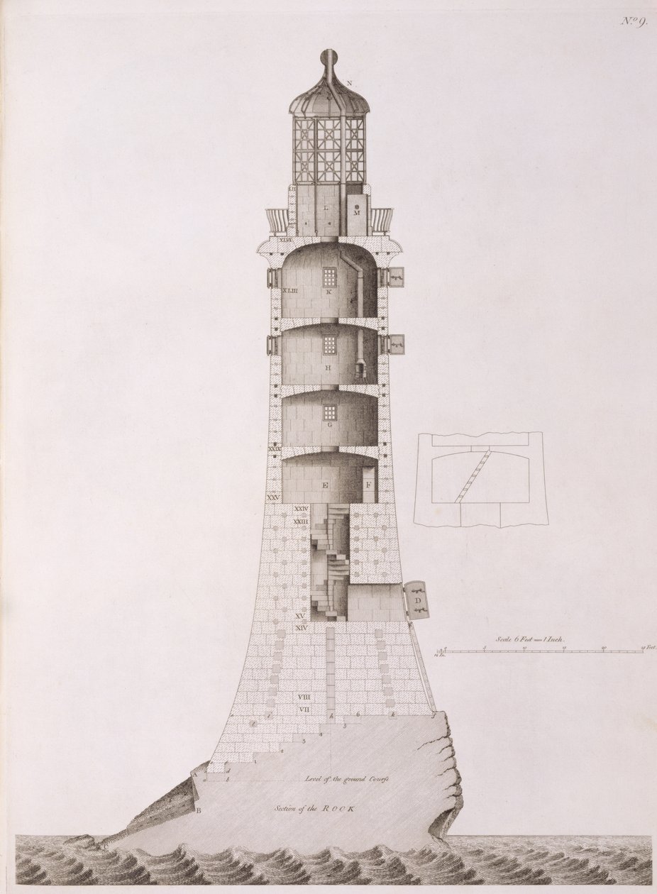 Edystone Lighthouse (engraved by Edward Rooker, 1763) by Henry Winstanley