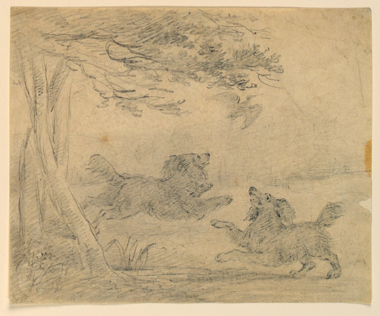 Study of Two Spaniels in a Park by Henry Bernard Chalon