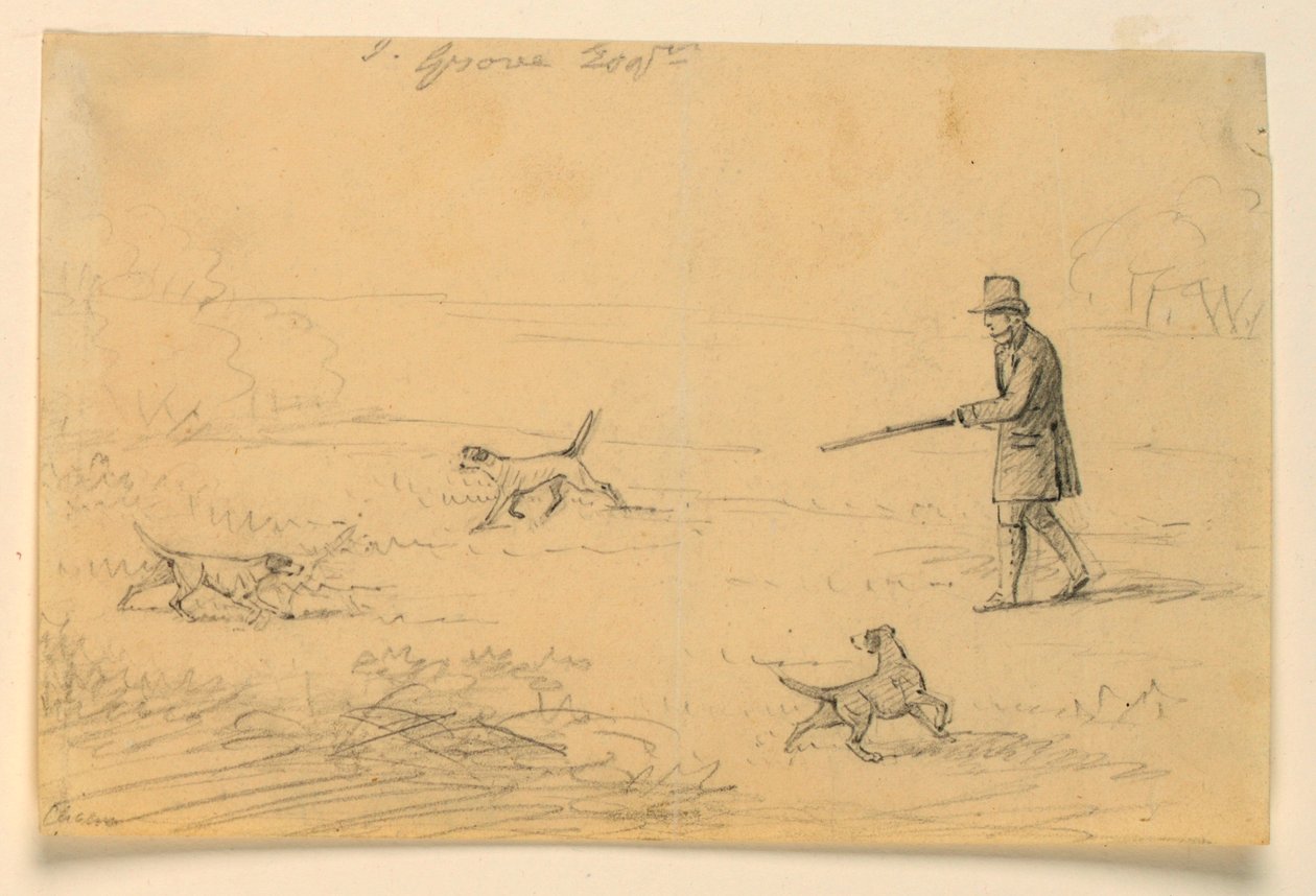 Study of a Gentleman with Three Dogs, Hunting by Henry Bernard Chalon