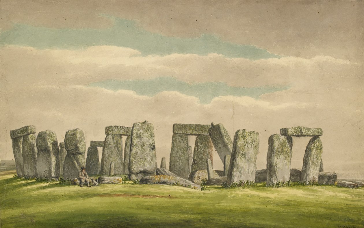 Stonehenge from the N.W., Showing Ruins with Man and Dog by Henry Browne