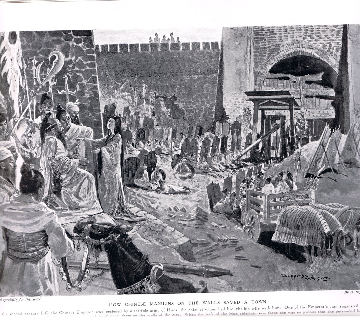 How Chinese Maninkins on a wall save a town, illustration from 