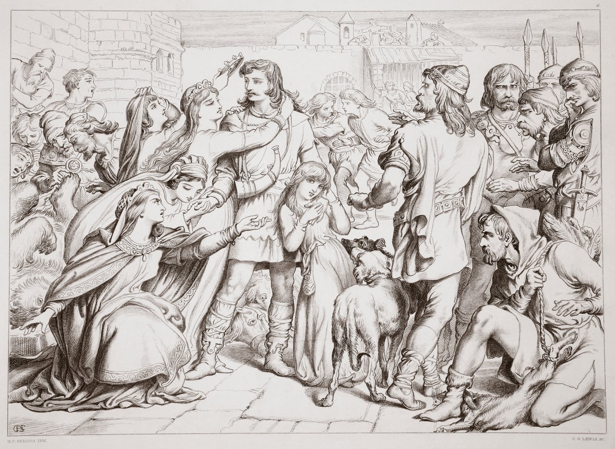 How Hereward slew the bear, illustration from Hereward the Great by Charles Kingsley, pub. 1870, engraved by C.G. Lewis by Henry Courtney Selous