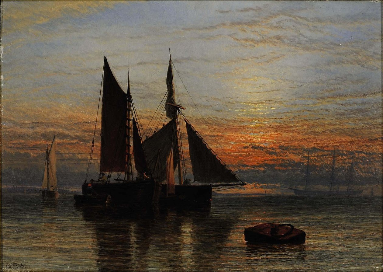 Shipping on a Calm Sea at Dusk by Henry Dawson