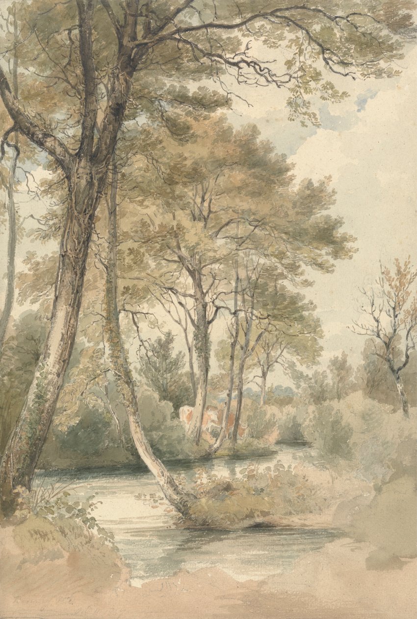 Stream with Trees and Cattle near Bromley Hill, Kent by Henry Edridge