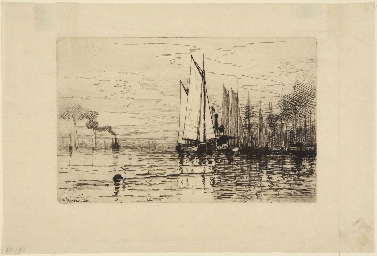 Boats in Harbor by Henry Farrer