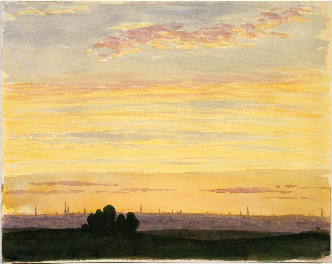 Stadt und Sonnenuntergang von Henry Farrer