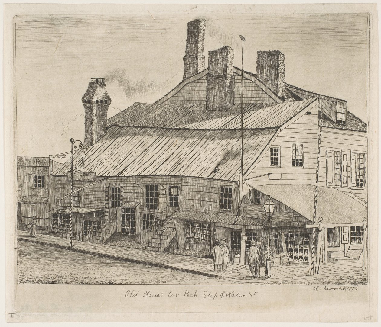 Old House, Corner of Peck Slip and Water Street, from "Scenes of Old New York" by Henry Farrer