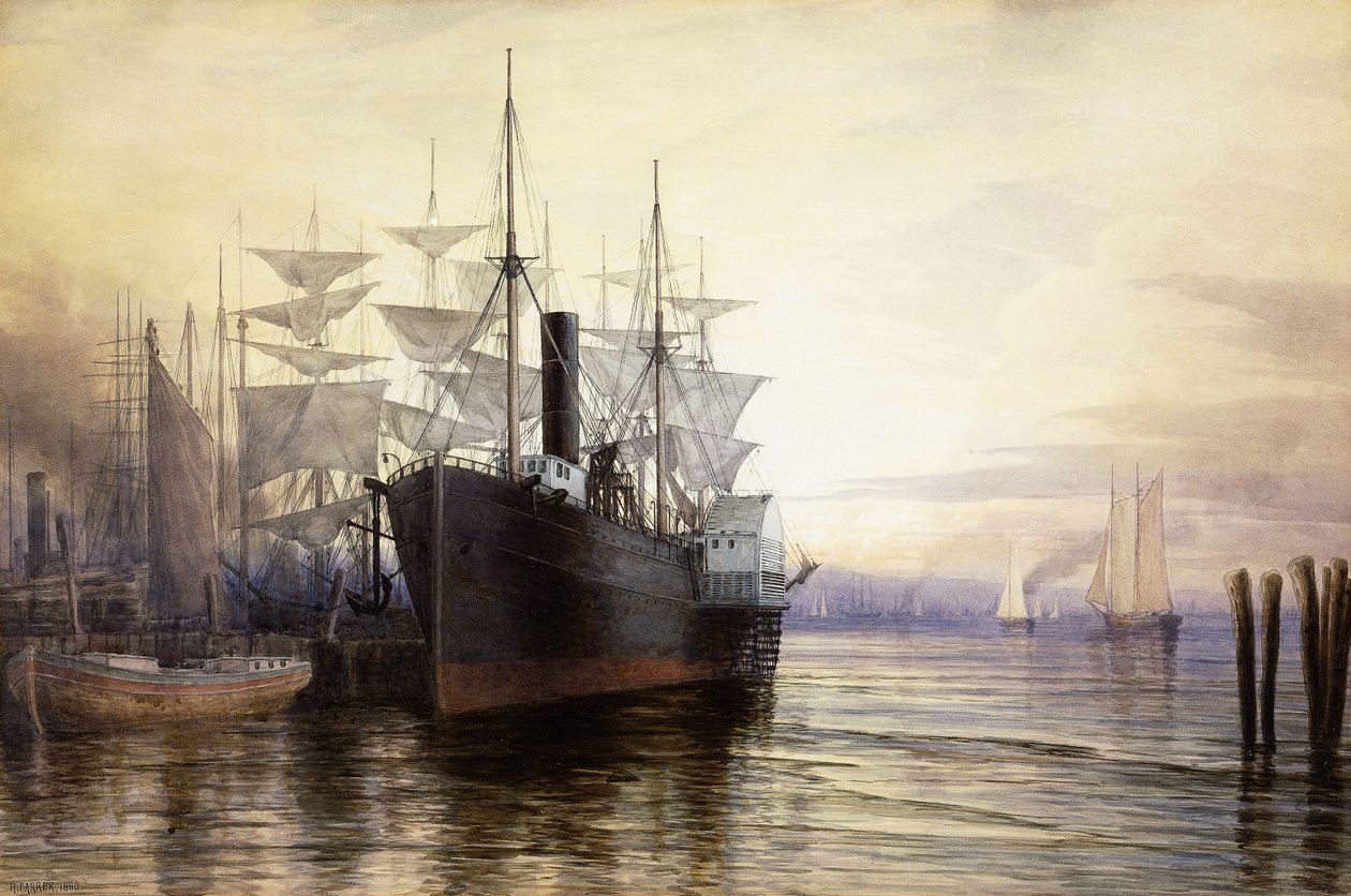 Sunset, New York Harbour, 1880 by Henry Farrer