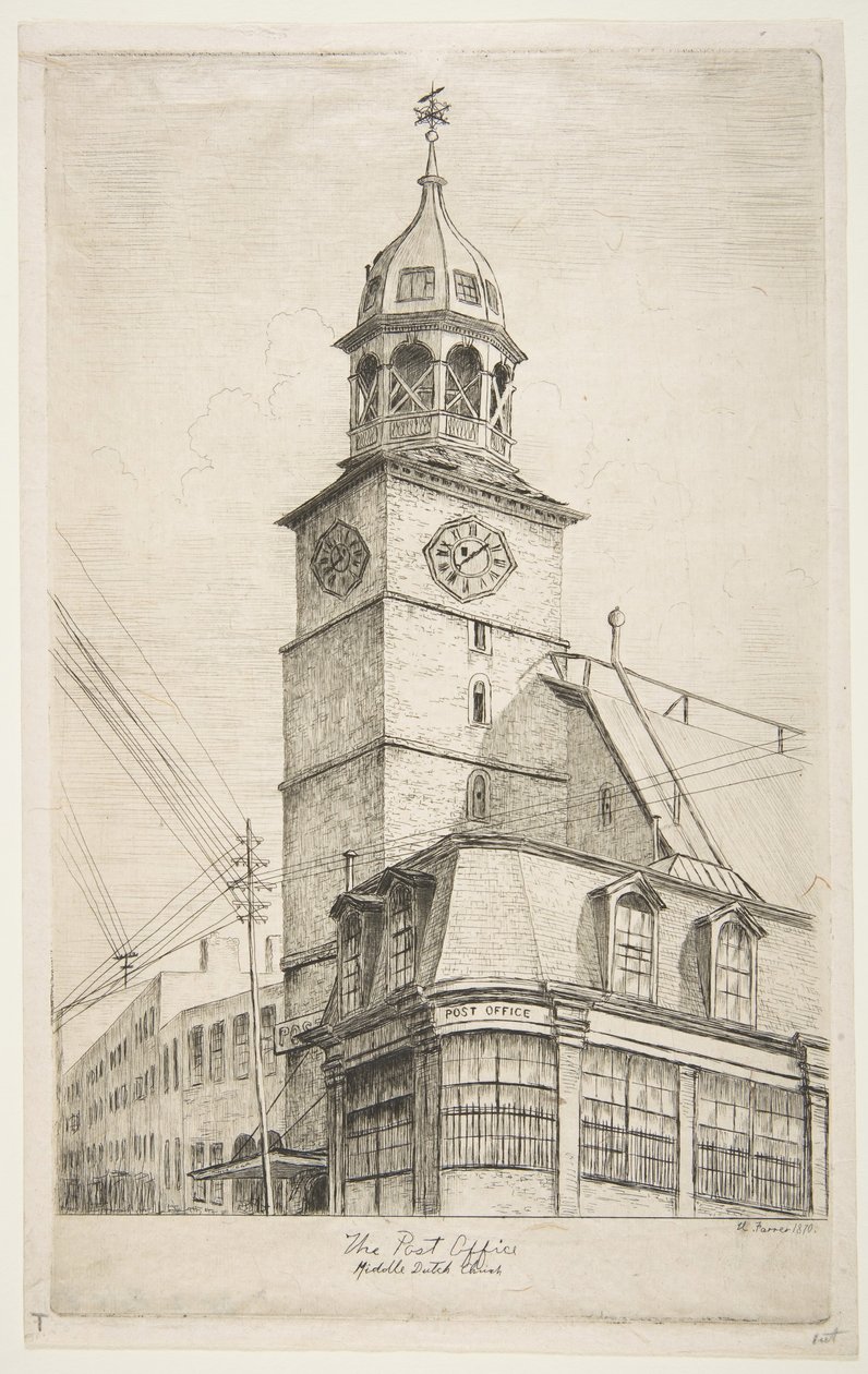 The Post Office, Middle Dutch Church from Scenes of Old New York by Henry Farrer
