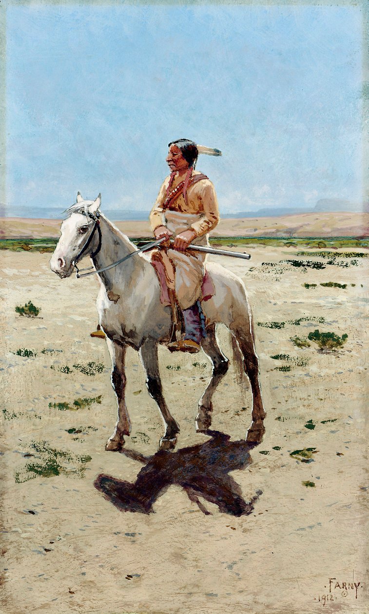 Cheyenne Scout. An Indian on a Horse with a Rifle. Painting by Henry Francois Farny by Henry Francois Farny