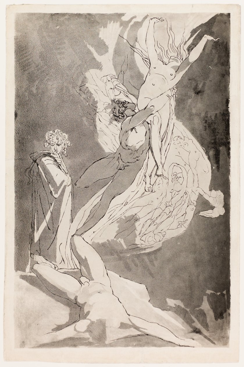 Dante Swoons before the Soaring Souls of Paolo and Francesca, Virgil at his Side by Johann Heinrich Füssli