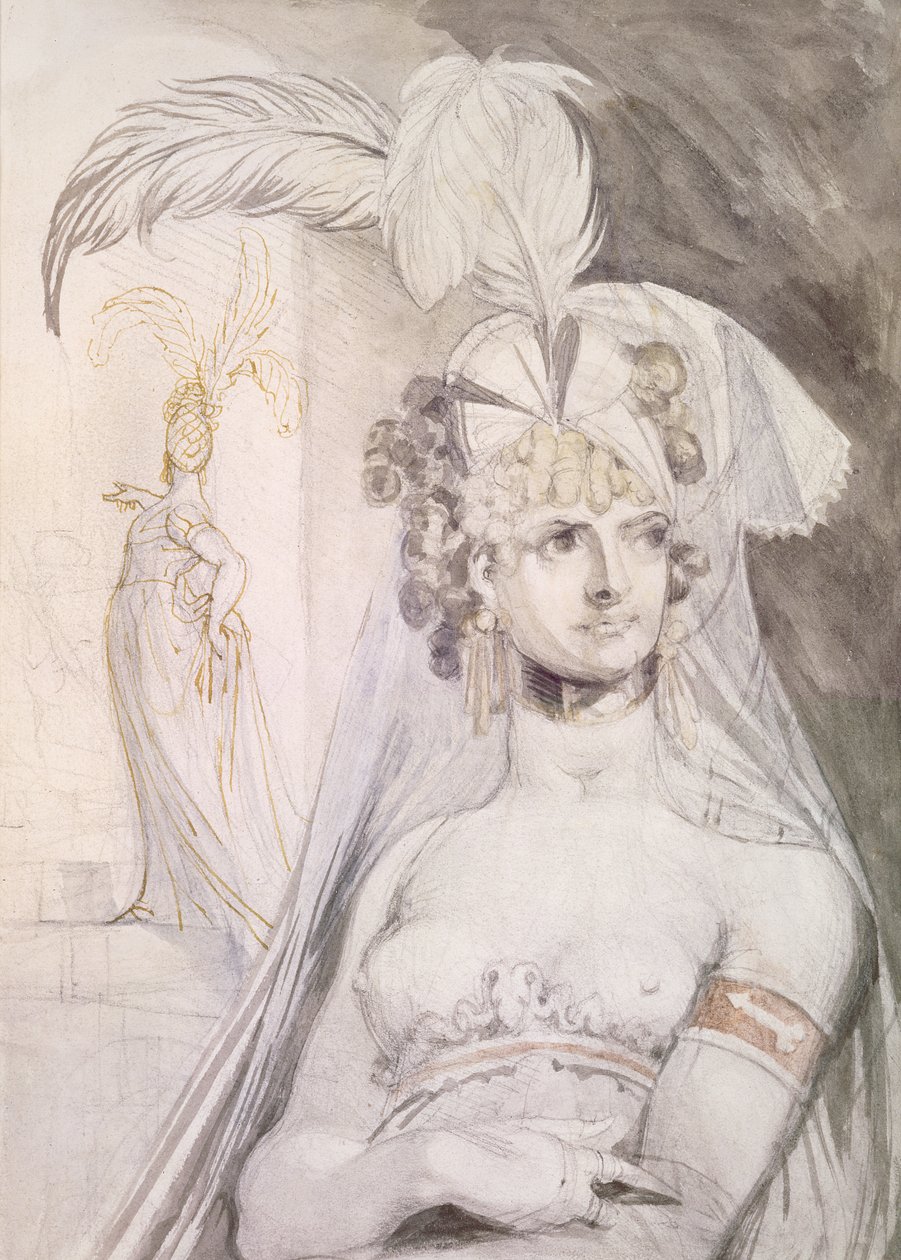 Half Figure of a Courtesan with Feathers, a Bow and a Veil in her Hair, 1800-10 by Johann Heinrich Füssli
