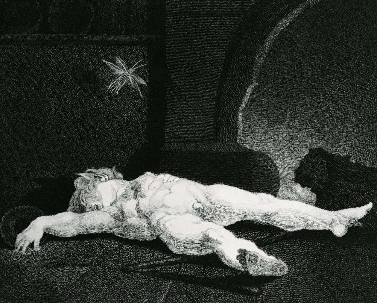 Puck Basking Asleep Before the Country Hearth, engraved by Moses Haughton Jr. by Johann Heinrich Füssli