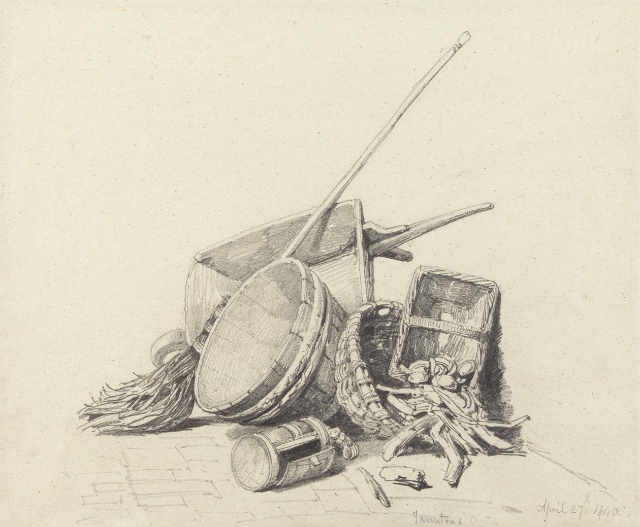 Still Life with Wheelbarrow and Baskets, April 27, 1840 by Henry Harris Lines