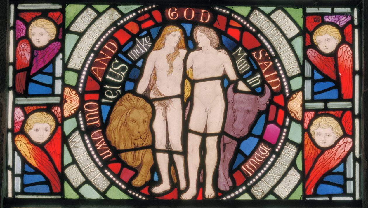 Adam and Eve, Benedicite Window (detail) by Henry Holiday
